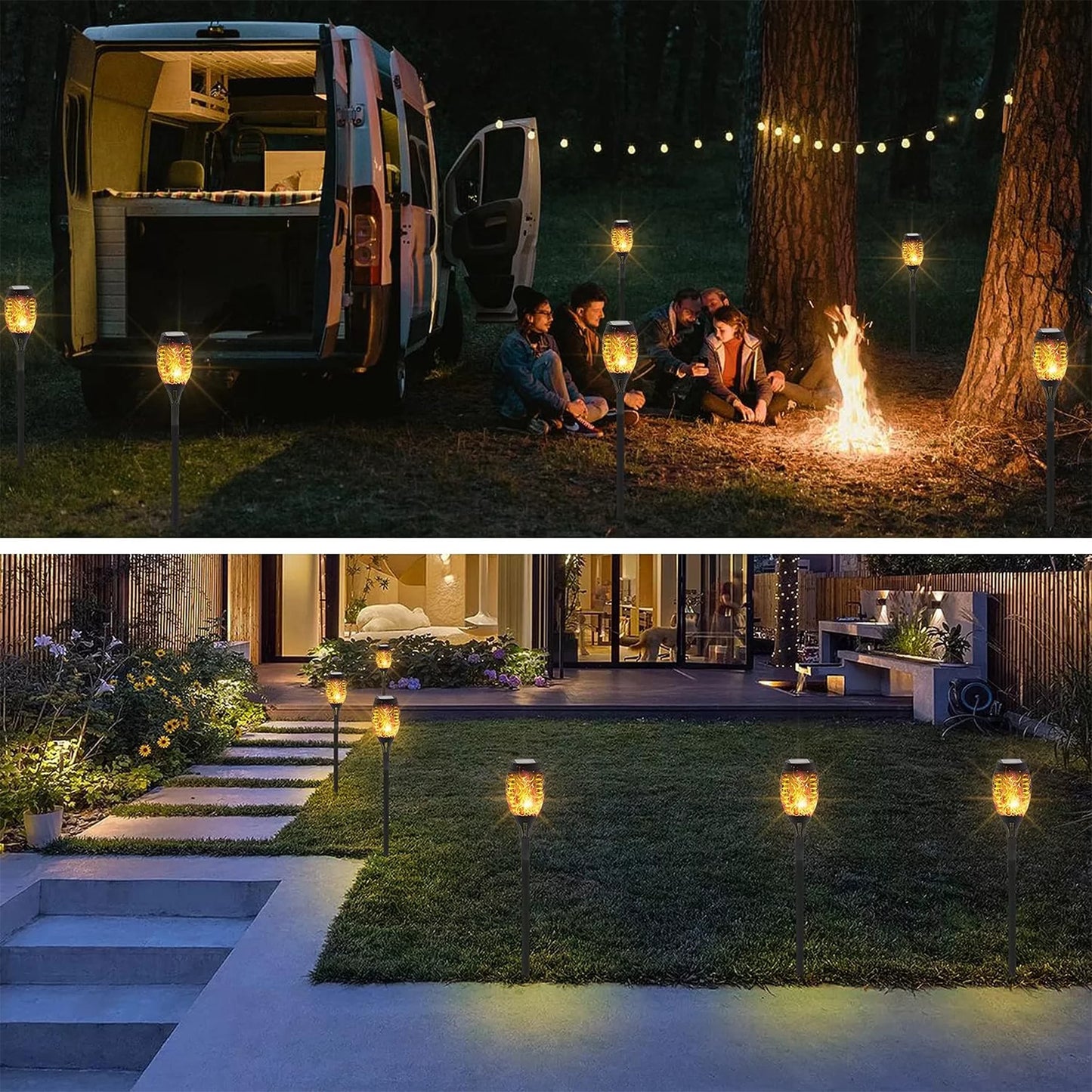 Solar Torch Lights, Flickering LED Flame, Waterproof, Yellow, 12 Pack