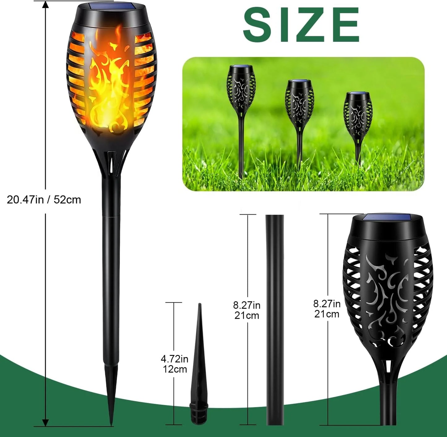 Solar Torch Lights, Flickering LED Flame, Waterproof, Yellow, 12 Pack
