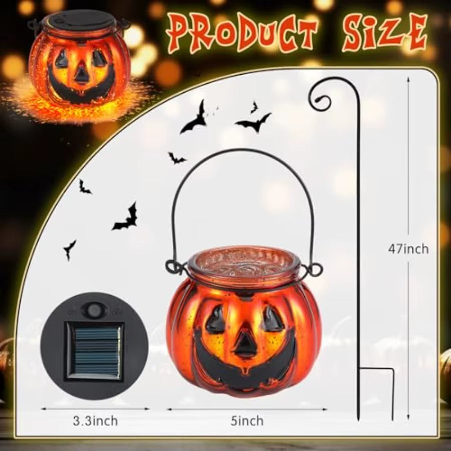47 Inch 6 Pcs Solarpowered Pumpkin Pathway Lights with Glass Design for Outdoor Halloween Decoration Ideal for Yard Driveway Wa