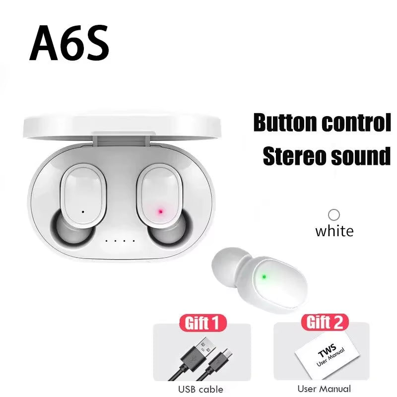 TWS A6S Wireless Bluetooth Earbuds with Noise Cancelling and Microphone for Huawei, Xiaomi, and Redmi