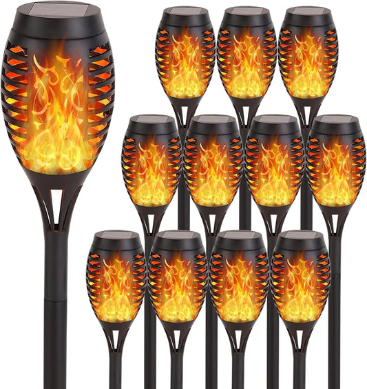 Solar Torch Lights, Flickering LED Flame, Waterproof, Yellow, 12 Pack
