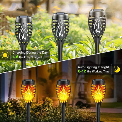 Solar Torch Lights, Flickering LED Flame, Waterproof, Yellow, 12 Pack