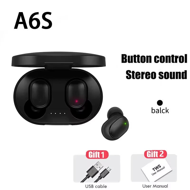 TWS A6S Wireless Bluetooth Earbuds with Noise Cancelling and Microphone for Huawei, Xiaomi, and Redmi